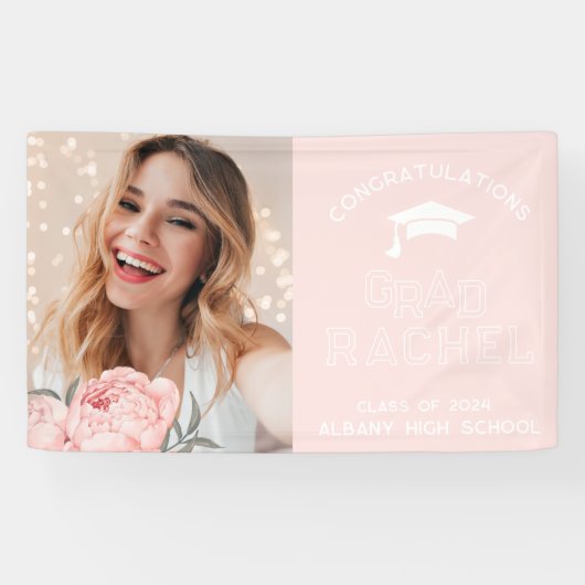 Grad Modern Bloem Afgestudeerd Afstudeerfeest Spandoek (Horizontaal)