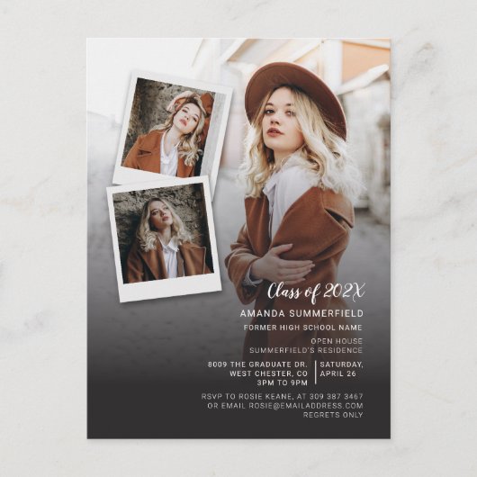 Grad Multi Foto Script Afstudeerfeest 2026 Uitnodiging Briefkaart (Voorkant)
