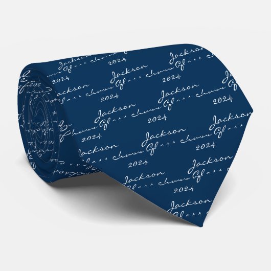 Grad Nautical Navy Blauwe Afstudeerklas Jaar Stropdas (Opgerold)