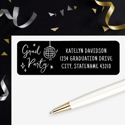 Grad Party Disco Ball Return Address Etiket