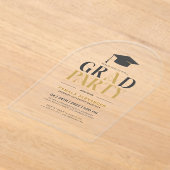Grad Party Gold Gray Retro Typography Acryl Uitnodigingen (Laagn)