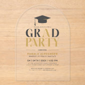 Grad Party Gold Gray Retro Typography Acryl Uitnodigingen (Voorkant)