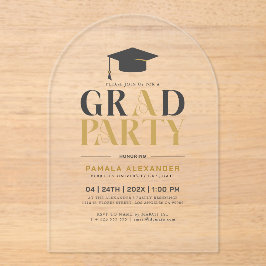 Grad Party Gold Gray Retro Typography Acryl Uitnodigingen