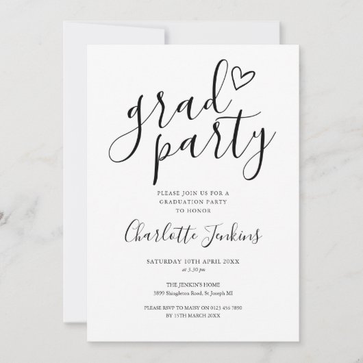 Grad Party Script Heart Afstudeerfeest Kaart (Voorkant)