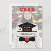 Grad Photo Cap Red Black 2022 Graduation Aankondiging (Voorkant)