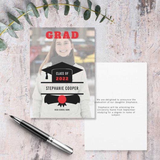 Grad Photo Cap Red Black 2022 Graduation Aankondiging