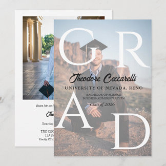 GRAD, Two-Image Graduation Announcement & Invite Kaart