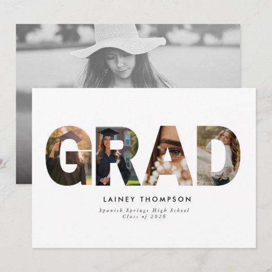 GRAD Typografie 4 Afbeelding Afstudeeraankondiging Kaart (Voorkant / Achterkant)
