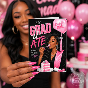 Grad U Ate Klas van 2026 Zwarte Vrouw Roze Kaart