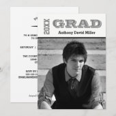 Grad Zwart/Wit - Afstudeeraankondiging Kaart (Voorkant / Achterkant)