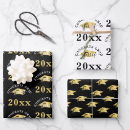 Gradation Modern Gold Foil Pet Class Year Black Inpakpapier Vel