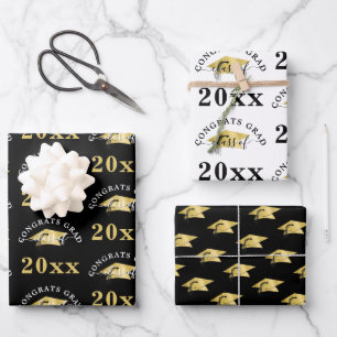 Gradation Modern Gold Foil Pet Class Year Black Inpakpapier Vel