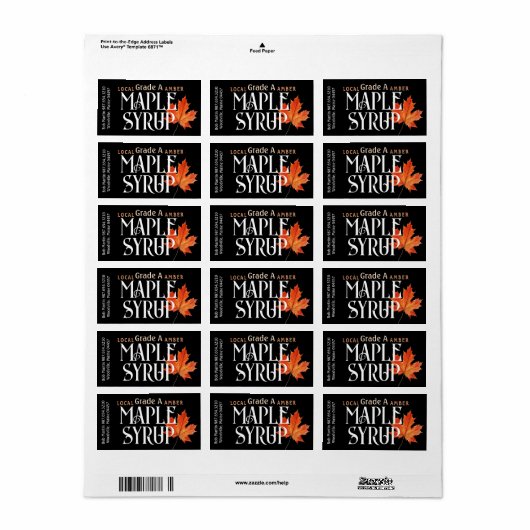 Grade A esdoornsiroop met Blad Label (Full Sheet)