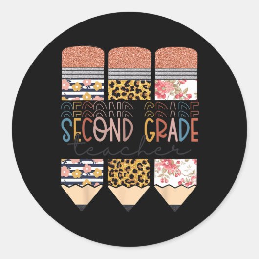 Grade Leraar Leopard Potlood Eerste Dag van School Ronde Sticker (Voorkant)