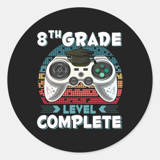 Grade Niveau Volledige Gamer 8e Grade Afstuderen G Ronde Sticker (Voorkant)