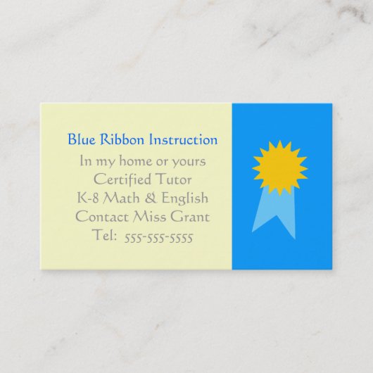 Grade School Tutor Blue Ribbon Sjabloon Visitekaartje (Voorkant)
