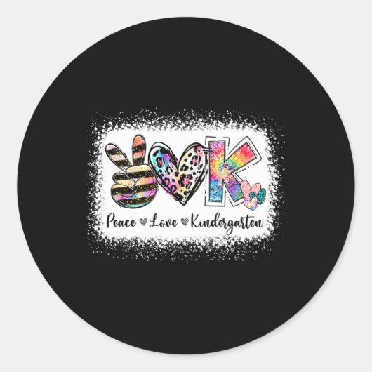 Grade Teacher Peace Love Kindergarten Ronde Sticker (Voorkant)