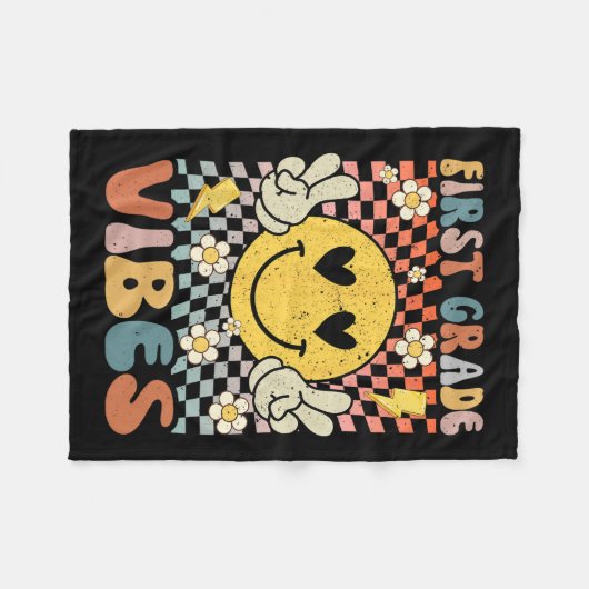 Grade Vibes 1e Grade Retro Leraar 1e Dag van SCH Fleece Deken (Voorkant (Horizontaal))