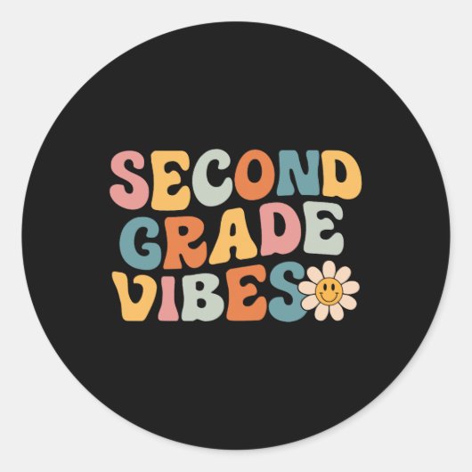 Grade Vibes - 2e klas Team Retro 1e dag van de sch Ronde Sticker (Voorkant)