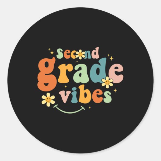 Grade Vibes 2e klas Team Retro 1e schooldag Ronde Sticker (Voorkant)