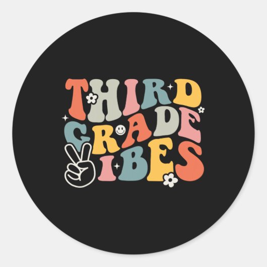 Grade Vibes - 3e klas team retro 1e dag van school Ronde Sticker (Voorkant)