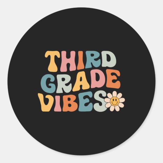 Grade Vibes - 3e klas team retro 1e dag van school Ronde Sticker (Voorkant)