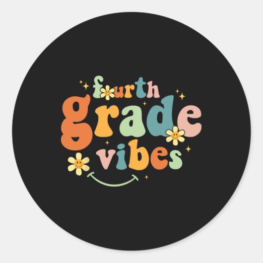 Grade Vibes 4e klas Team Retro 1e schooldag Ronde Sticker (Voorkant)