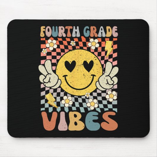 Grade Vibes 4th Grade Retro Teacher 1st Day Of Sch Muismat (Voorkant)