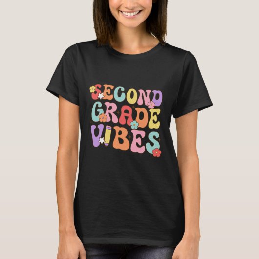 Grade Vibes Terug naar school Retro 2e klas leraar T-shirt (Voorkant)