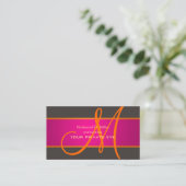 Gradiant Fuschia + Oranje monogram DIY achtergrond Visitekaartje (Staand voorkant)