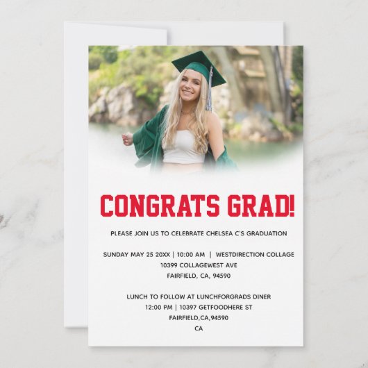 Gradiatie rood fotoscript Uitnodiging (Achterkant)