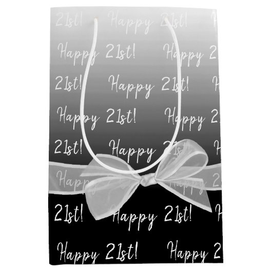 Gradient 21e verjaardag met witte boog medium cadeauzakje (Voorkant)