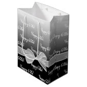 Gradient 60e verjaardag met witte boog medium cadeauzakje (Voorkant Gekanteld)