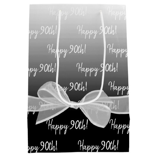 Gradient 90e verjaardag met witte boog medium cadeauzakje (Achterkant)