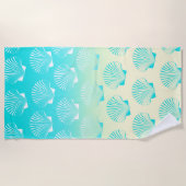 Gradiënt aqua blauw en geel seashell patroon strandlaken (Voorkant)