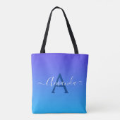 Gradiënt blauw elegant monogram en naam tote bag (Achterkant)