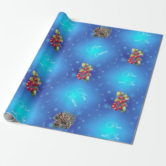 Gradiënt Blauw met Sterren Vrede en Vreugde Cadeaupapier (Uitgerold)
