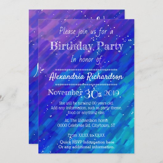 Gradiënt blauw paars modern verjaarfeest kaart (Voorkant / Achterkant)