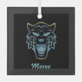 Gradiënt blauwe tijger silhouet monogram glas ornament (Voorkant)