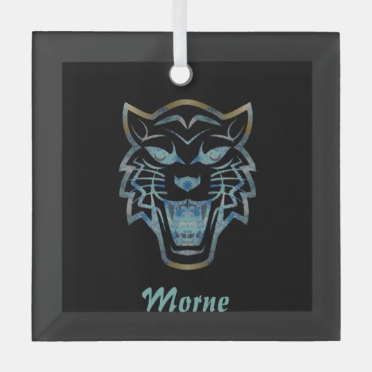 Gradiënt blauwe tijger silhouet monogram glas ornament (Voorkant)