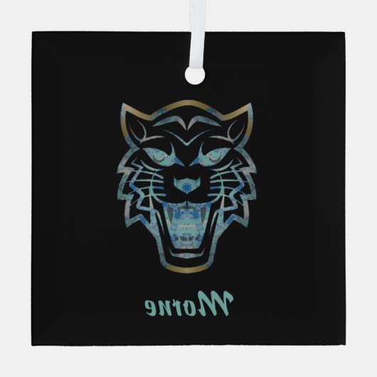 Gradiënt blauwe tijger silhouet monogram glas ornament (Achterkant)