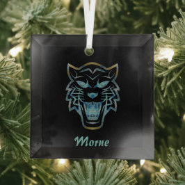 Gradiënt blauwe tijger silhouet monogram glas ornament