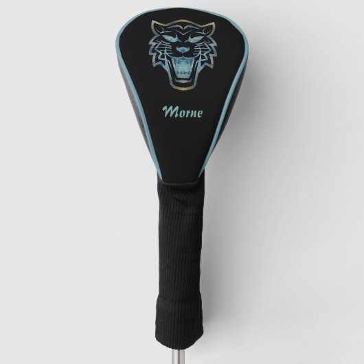 Gradiënt blauwe tijger silhouet monogram golfheadcover (Voorkant)