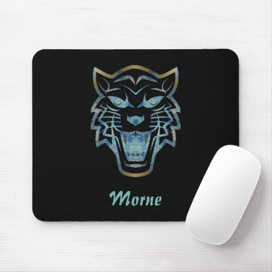 Gradiënt blauwe tijger silhouet monogram muismat (Met muis)
