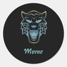 Gradiënt blauwe tijger silhouet monogram ronde sticker