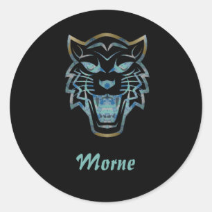 Gradiënt blauwe tijger silhouet monogram ronde sticker