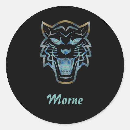 Gradiënt blauwe tijger silhouet monogram ronde sticker (Voorkant)