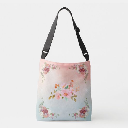 Gradiënt Bloemstuk met Rozen en Bloemblaadjes Crossbody Tas (Voorkant)