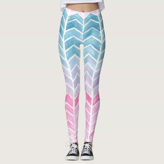 Gradiënt Chevron: Waterverf visgraatpatroon. Leggings (Voorkant)
