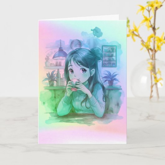 Gradient Coffee Lover Folded Greeting Card Kaart (Gele Bloem)